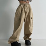 Unisex 오버핏 카고 밴딩 와이드 팬츠 WE2326