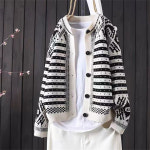 Vibrancy 여성 가디건 니트 스트라이프 루즈핏 스웨터 외투 봄 가을 긴팔 니트 가디건