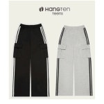 행텐주니어 밴딩 트랙 카고 와이드 팬츠 아동키즈 봄 가을 옆선 두줄 아랫단 스트링 조절 면 통 넓은 팬츠 사방스판 편하고 깔끔한 170