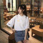 TING T- 셔츠 여성의 느슨한 바람 BF 학생 재킷 2022 여성의 여름 꽃 날씬한 바닥 셔츠 여성 하얀색