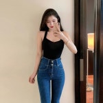지9차이나 트렌디 홀터 브이 넥 나시 탑 티셔츠 M
