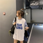 노브랜드 smy 가짜 두 조각 느슨한 편지 인쇄 스포츠 반팔 티셔츠 M H0145