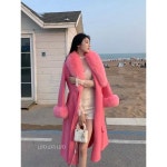 LDTJ 고정 봄 신명원 기질 리얼 여우털 카라 울 롱 리버시블 코트 따뜻한 도톰 코트녀