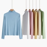 여자 봄 가을 흰색 바닥 티셔츠 탑 2022 터틀넥 디자인 벨벳 이너 가 여성용 01 한 사이즈 09 하늘색