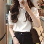 여자 깔끔한 디자인 부드러운 면 카라 반팔