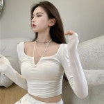 지9차이나 슬림핏 홀터 브이 넥 크롭티 M