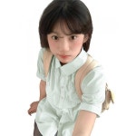 민트 반팔 블라우스 여 2024 여름 맘보아카데미풍 셔츠 키 작은 벌룬 소매 상의