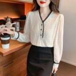 패션고리 여성 브이넥 레이스 블라우스 H1037