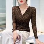 패션고리 여성 브이넥 땡땡이 시스루 블라우스 M H1026