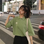 터틀넥 티셔츠 여관 송원 숙풍 bf 학생 상의 초록색