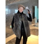 덤블벨트 반코트 뽀글이코트 무스탕 빨간 머리 양코털 조끼 여자 모피 일체형 베 H8036