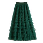 UNKNOWN 주름 플리츠 롱 스커트 가을 캉캉 여성 에이라인 파티룩 하이웨스트 Skirt Length