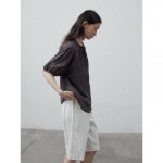 셔링 벌룬 라운드넥 가디건 면 반팔티 캐주얼 코디 솔리드 상의 여하 H6672