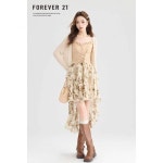 Forever21 한국판 스트링 끈 나시 원피스 여 여름 언발 블록 플라워 기질의 롱 원피스