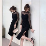 지9차이나 시스루 옆트임 슬림핏 트렌디 미디 원피스