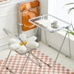 원형테이블400 모던 미니 원형 유럽감성 보조 철제 심플 침대 탁자 1 투명 접이식 의자 400근 하중