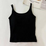 구제 면나사 스퀘어넥 끈나시 여 브라 일체형 컵 미등판 가슴 쭈리 G3081