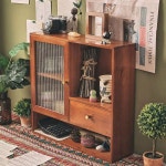 나무 인테리어 다용도 주방정리 슬림 보관함 홈카페 접시장 엔틱그릇장 찻잔장 미니찬장 엔틱