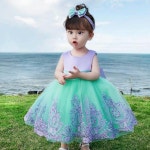 여아 파티 원피스 레이스 패치워크 민소매 공주 가지 빛깔의 생일 정장 H7839
