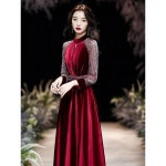 와인컬러 와인드레스 2024 긴팔 프리미엄 감성 보컬 미성 독창공연 사회자 이브닝드레스녀