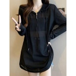 후드 하프 래쉬가드 블라우스 여 여름 거즈 심천 하의 실종 긴팔 티 엉덩이 덮는 상의