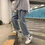 미중 남성 봄 신형 바지 단추 반집업 포켓 데님 하김 박시 와이드 박시 다양한 멋진 배기 통바지 lyf L 푸른 색