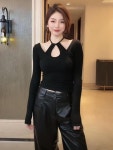지9차이나 홀터 브이 넥 캐주얼 니트 탑 티셔츠 L