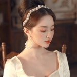 진주 크리스탈 l 신부 보 세트 라인 석 헤어 밴드 머리띠 귀걸이