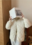 마름모 무늬 루즈핏 라운드넥 여성 패딩 URD-237