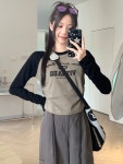 소매 티셔츠 가을 여자 인테리어 몸판 프린트 레깅스 디자인 감각 셔링 숏탑 L