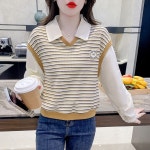 여성 봄가을 긴팔 맨투맨 여자 폴로넥 긴팔 티셔츠 페이크 투피스 스트라이프 카라넥 맨투맨 PXY 옵션1