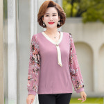 하늘 여성 가을 엄마옷 티셔츠 V넥 루즈핏 트임 하늘비즈 A10 W648N192