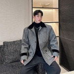 가을 겨울 빈티지 트위드 톤 다운 벨벳 패치 재킷 남성 오리지널 멀티 포켓 루즈핏 캐주얼 코트