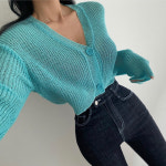 메이킹유 긴팔가디건 브이넥 루즈핏 크롭 무지 오르디가디건 H8836