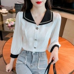 패션고리 여성 카라넥 셔링 블라우스 L H1038