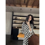 모던1973줄물결리본라운드원피스2024봄뉴슬림롱원피스 H5299