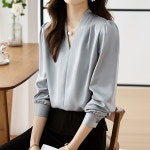 스윗트리 V넥 캐주얼 정장 면접용 블라우스 j0914