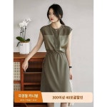 소한각 스타일 원단 모두 트라이아세테이트 럭셔리 광택 스트링 원피스 QZI480022MG