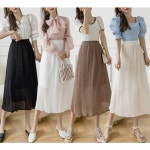 더블제이플러스 여성 봄 여름 A라인 쉬폰 주름 밴딩 스커트 치마 L J0872
