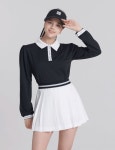 QC플레이 여성골프카라티 레터링 배색카라 골프티셔츠 -검정 2color-