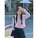산 산 꽃향기소녀 통통여성복 한국판 세트 얇은니트가디건 나시