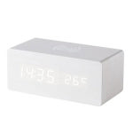 무선 충전 목제 디지털 알람 시간 날짜 온도 LED 사무실 책상 침대 옆 시계 White-Charging