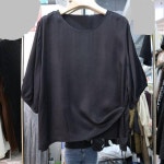 목석유 스타일리쉬 심플한 실크 실크 라운드 탑 여성 풀오버 H8911