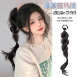 머리 볼륨업 자연스러운 땋은 고무줄 양갈래 가발 헤어피스 1개 5 브라운블랙 1개