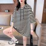 애니율 여성 여름 오버핏 후드 티셔츠 스트라이프 G4209