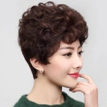 전체 가발 여자 중년 노년 인모 항암 숏 커트 파마 자연스러운