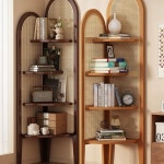 빈티지 코너 선반장 장식 앤틱 인테리어 우드 선반 월넛컬러 원색 폴 코너 장롱 등나무 선반