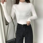 여자티셔츠 골지 여성 캐주얼 티셔츠 여자 필수템 반목 터틀넥 긴