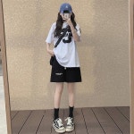 트레이닝 반바지 여성 여름 얇은 하이웨스트 슬림핏 프린트 알파벳 일자 반바지
