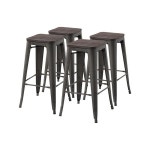 FurnitureR 금속 바 스툴 4개 세트 상업용 등급 73 29 높이 백리스 실내-실외 바스툴 사각형 나